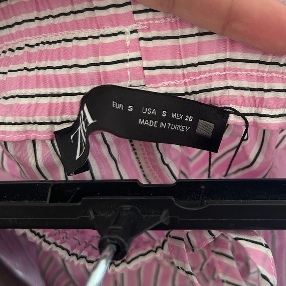 Zara NWT Pink Striped poplin Women's Shorts with Drawstrings- midrise- size S - Picture 8 of 8